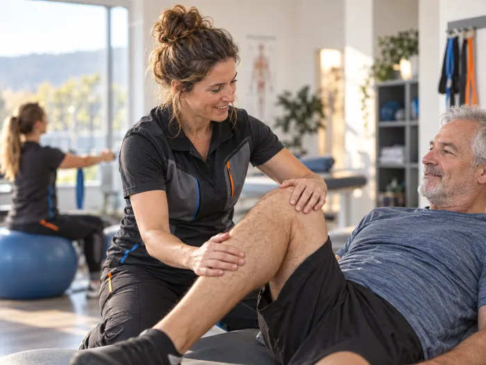 Physiotherapeutin behandelt Patienten mit Vertrauen und Fachkenntnis